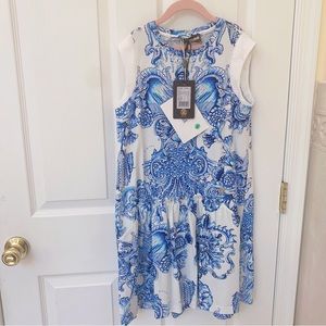 Roberto Cavalli  Girls Baroque Blue and White Print Dress